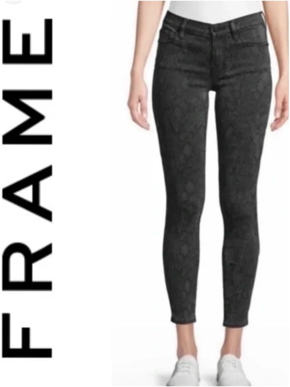 Frame Denim High-Rise Skinny Jeans in Washed Black Python Print